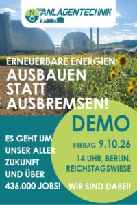 Aufruf von NQ-Anlagentechnik zur Demo für Erneuerbare Energien in Berlin